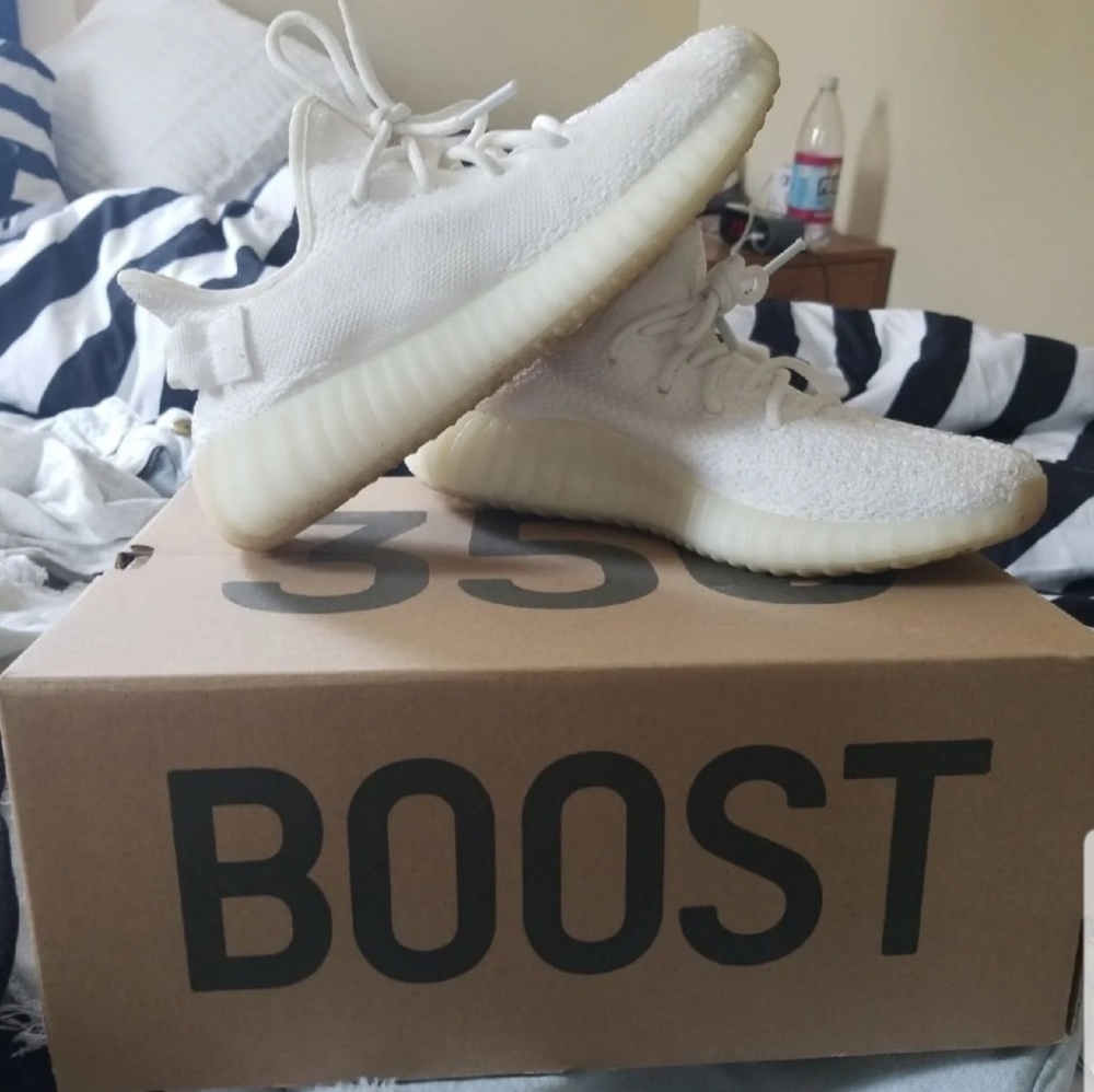 All white Yeezy Boost adidas